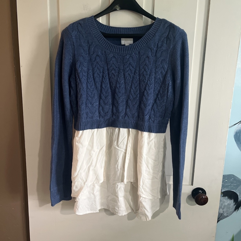 A Glow Maternity Blue Knit Sweater Layered Small Relaxed Cozy